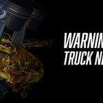 Diesel engine pistons with flowing golden motor oil with text reading 'Warning Signs Your Diesel Truck Needs Immediate Repair