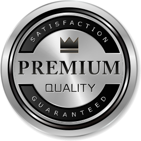 Circular badge with 'Premium Quality' text and a crown symbol on a white background